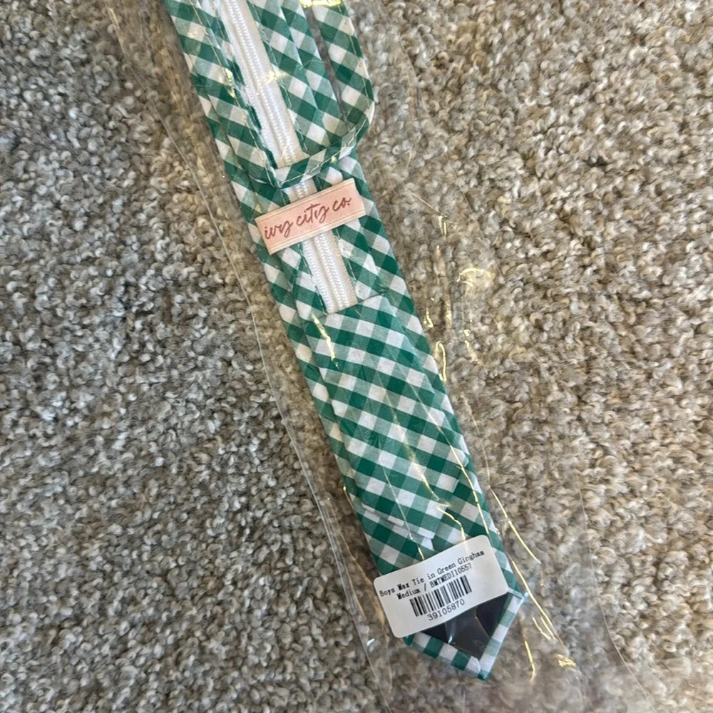 Ivy City Co green gingham tie boys size medium sibling matching